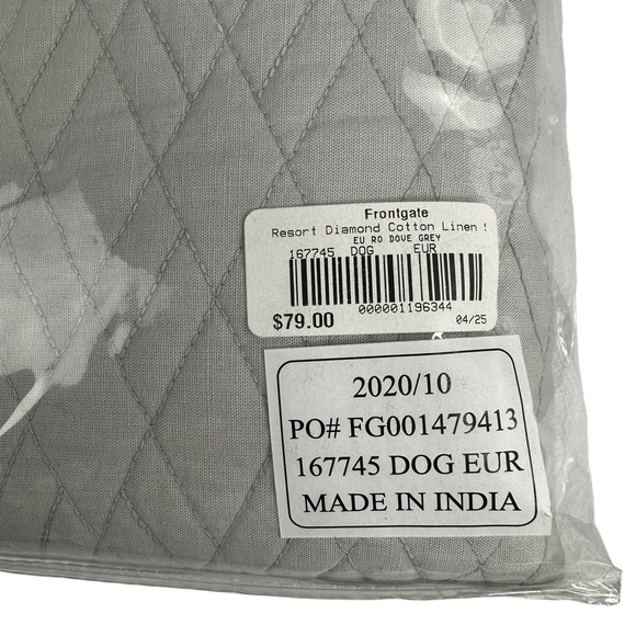2 Frontgate Resort Diamond Cotton Linen Euro Pillow Shams 26” Square Dove Grey - Picture 3 of 4
